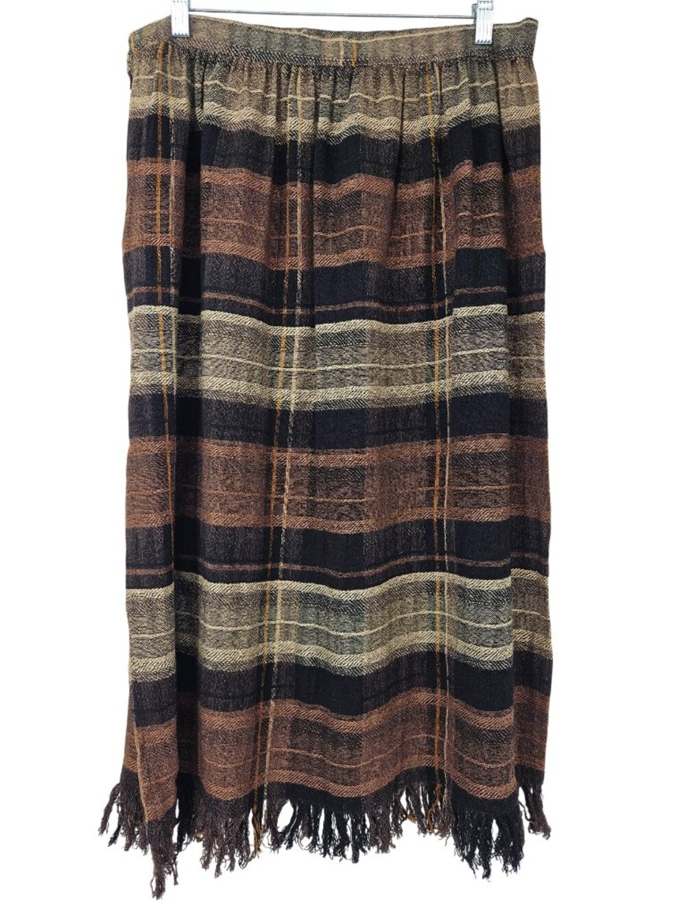 Panhandle Slim Vintage Plaid Fringe Western Maxi Skirt Brown Women's Size 16